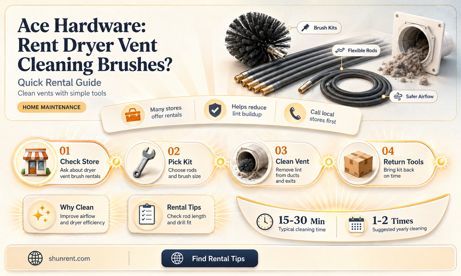 does ace hardware rent dryer vent cleaning brushes