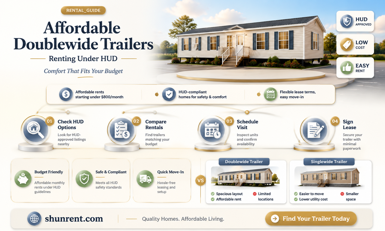 are there any doublewide trailers for rent under hud