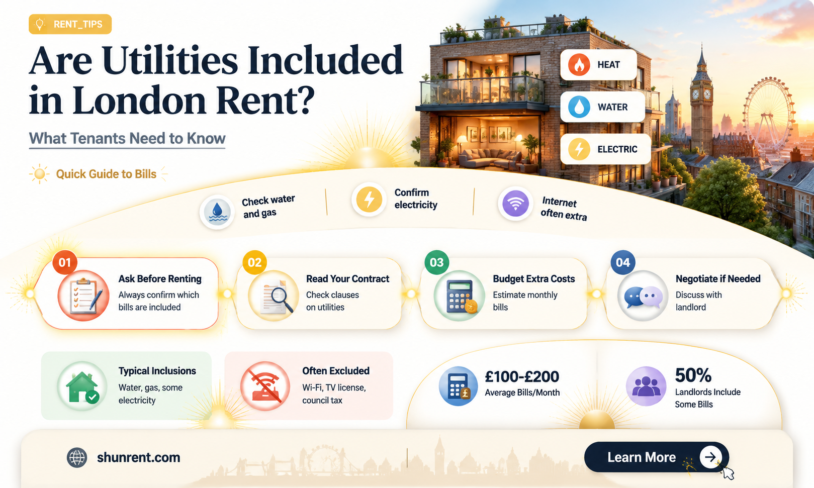 are utilities included in rent in london