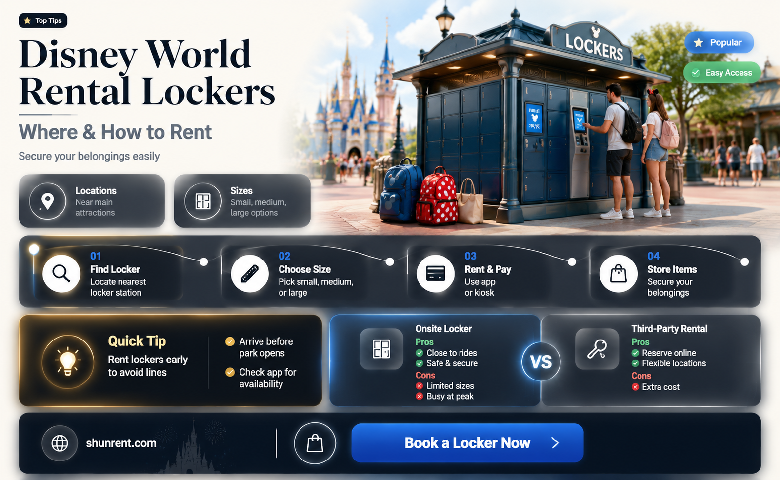 are there lockers to rent at disney world