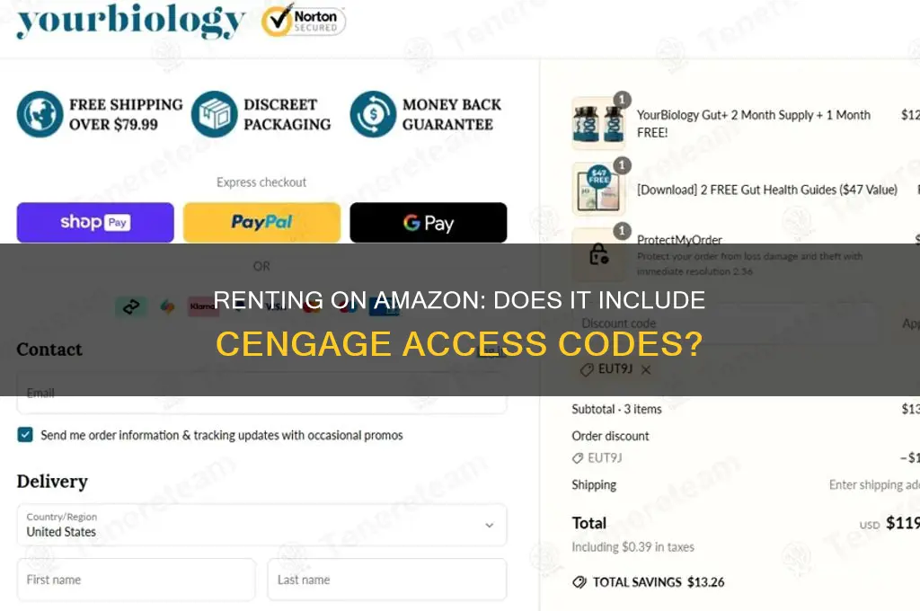 does renting on amazon give cengage codes