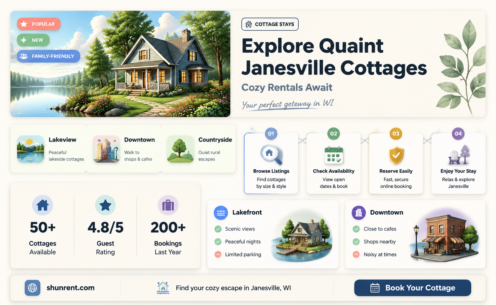 are there any little cottages for rent in janesville wi