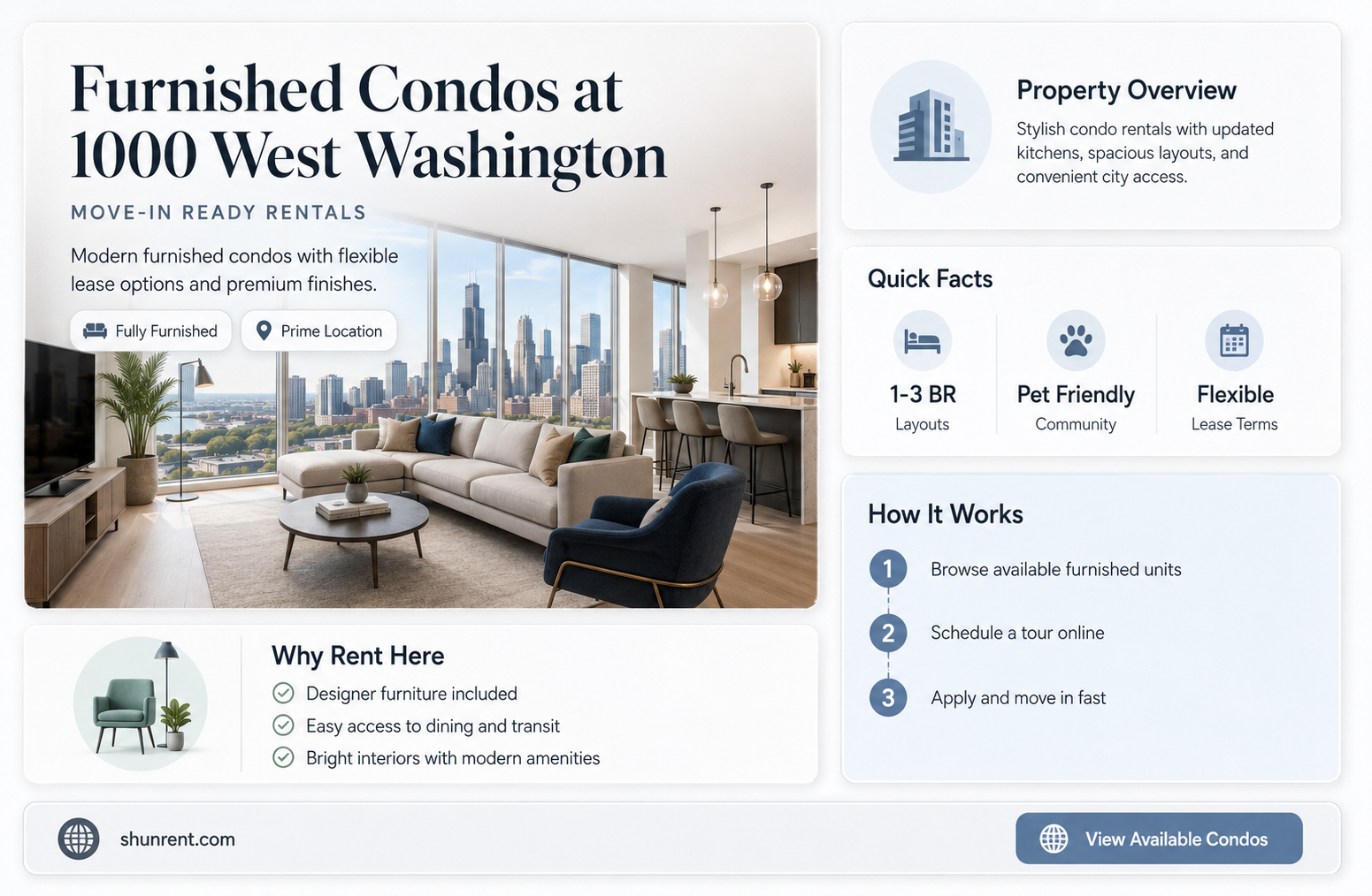 does 1000 west washington have furnished condos for rent