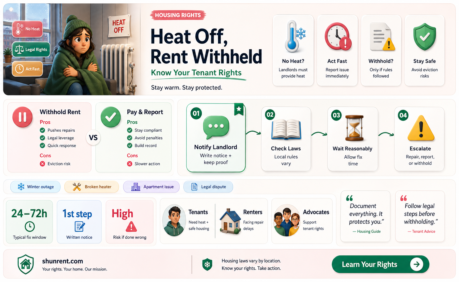 am i entitled to withhold rent when heat not on