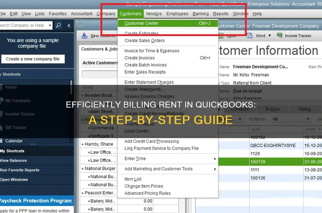 how to bill for rent in quickbooks