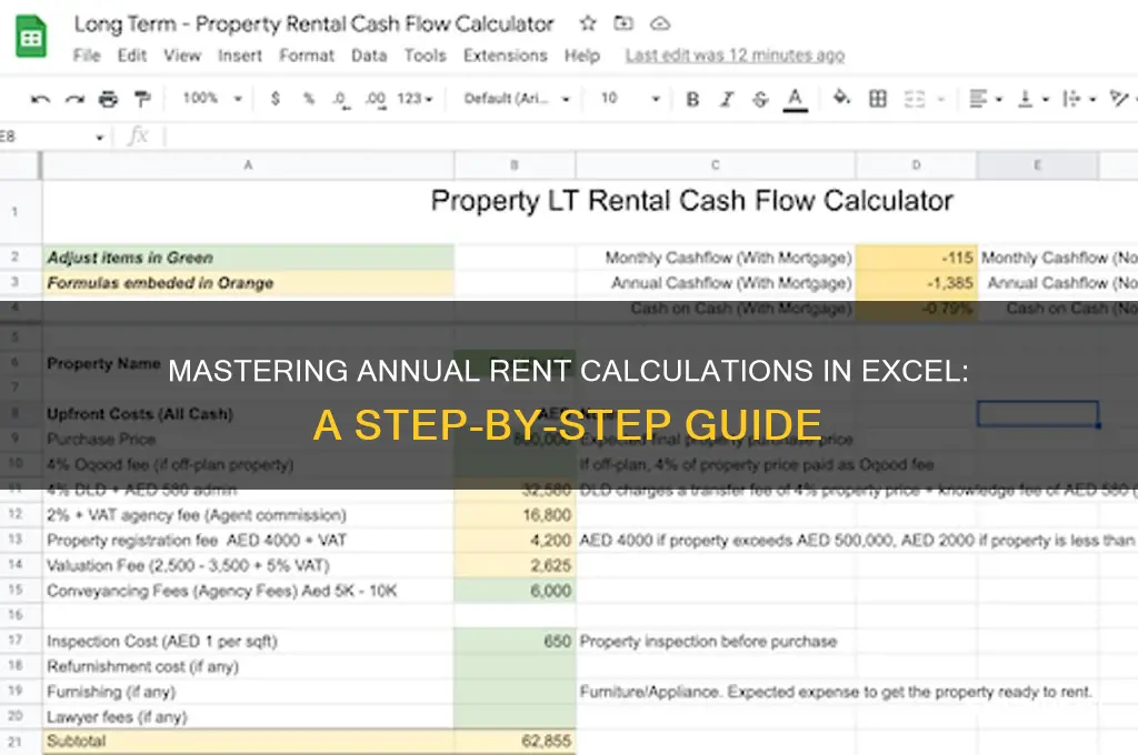 how to calculate annual rent in excel