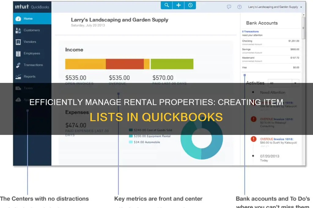 how to create an item list in quickbooks for rent