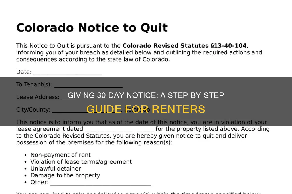 how to give 30 day notice rent