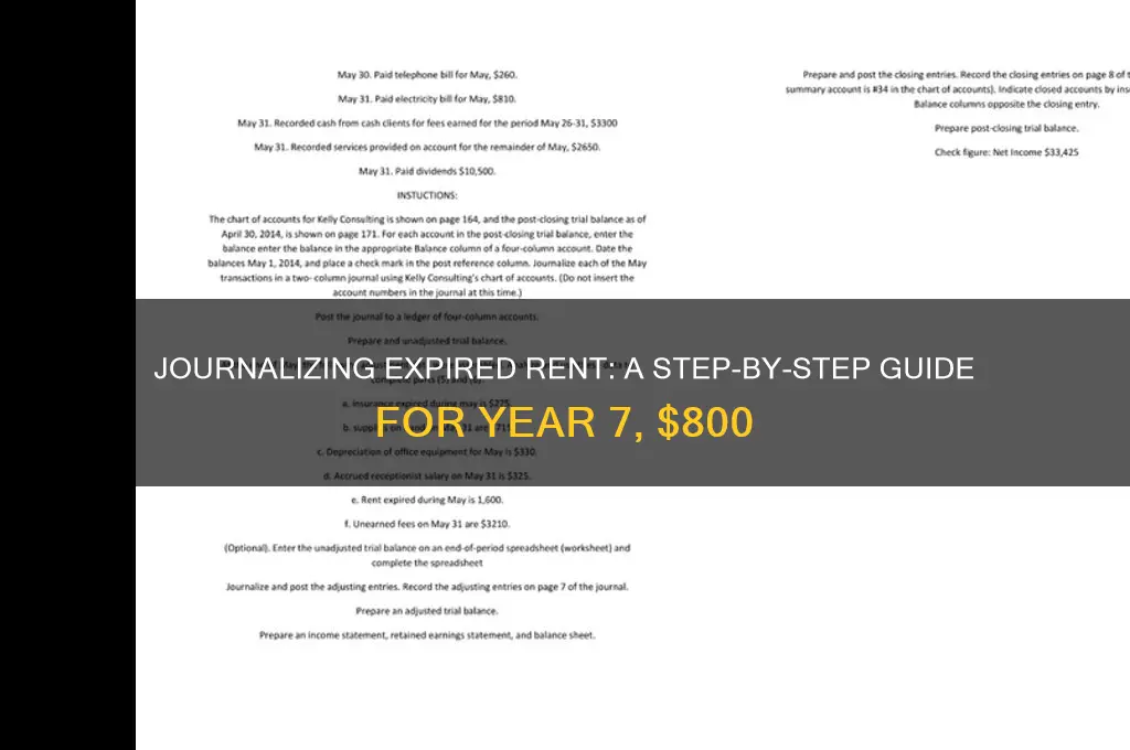 how to journalize rent expired dueing year 7 800