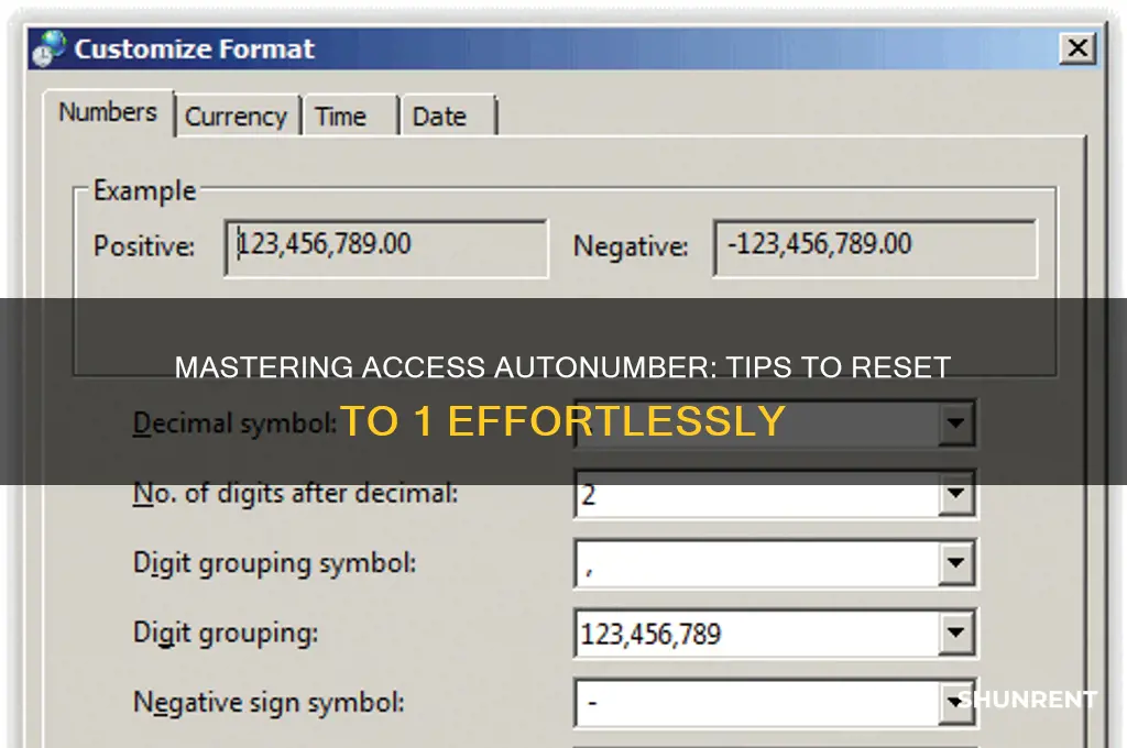 how to renter 1 on access autonumber