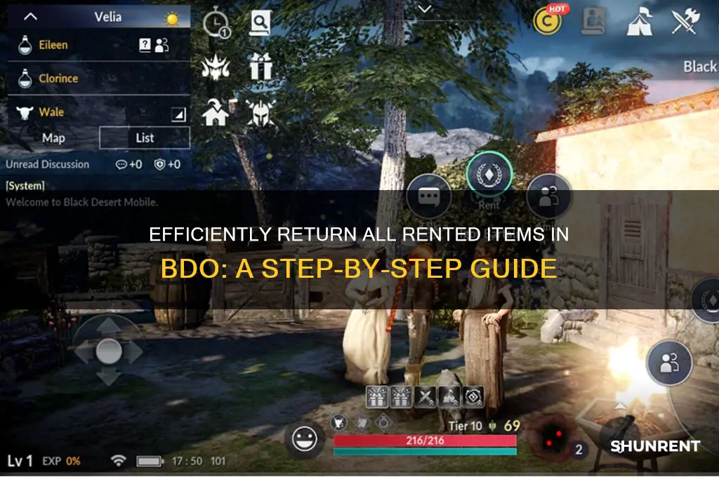 how to return all rented items bdo
