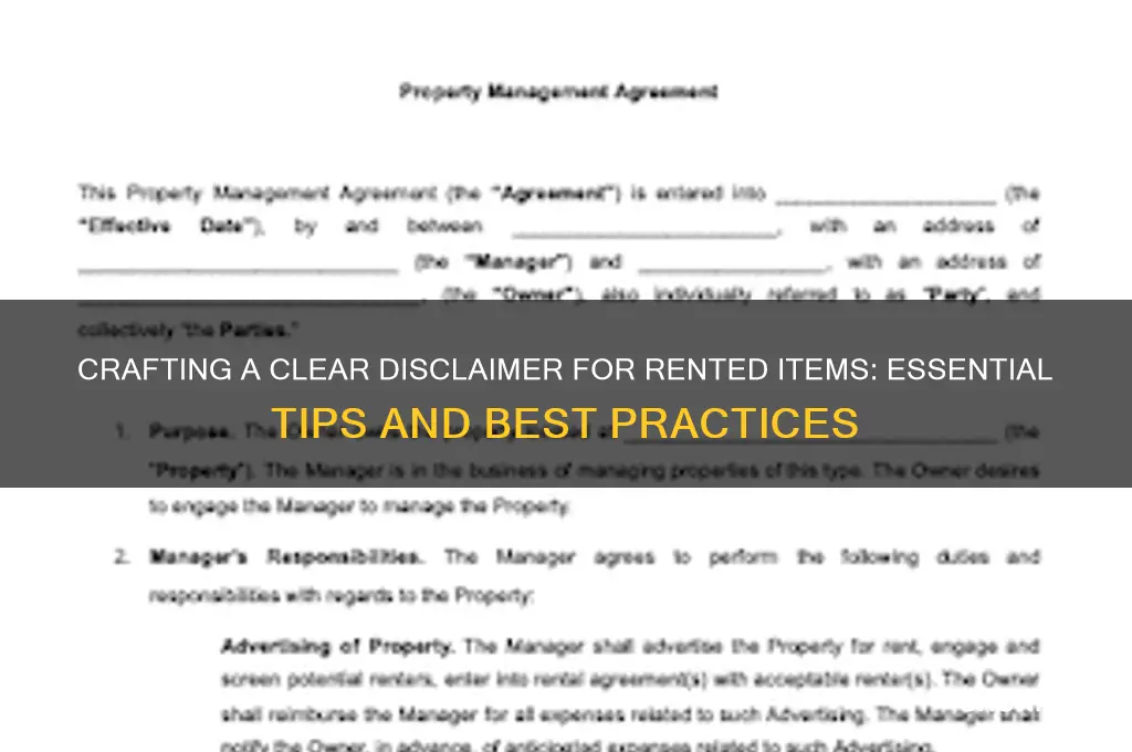 how to write a disclaimer on a rented item