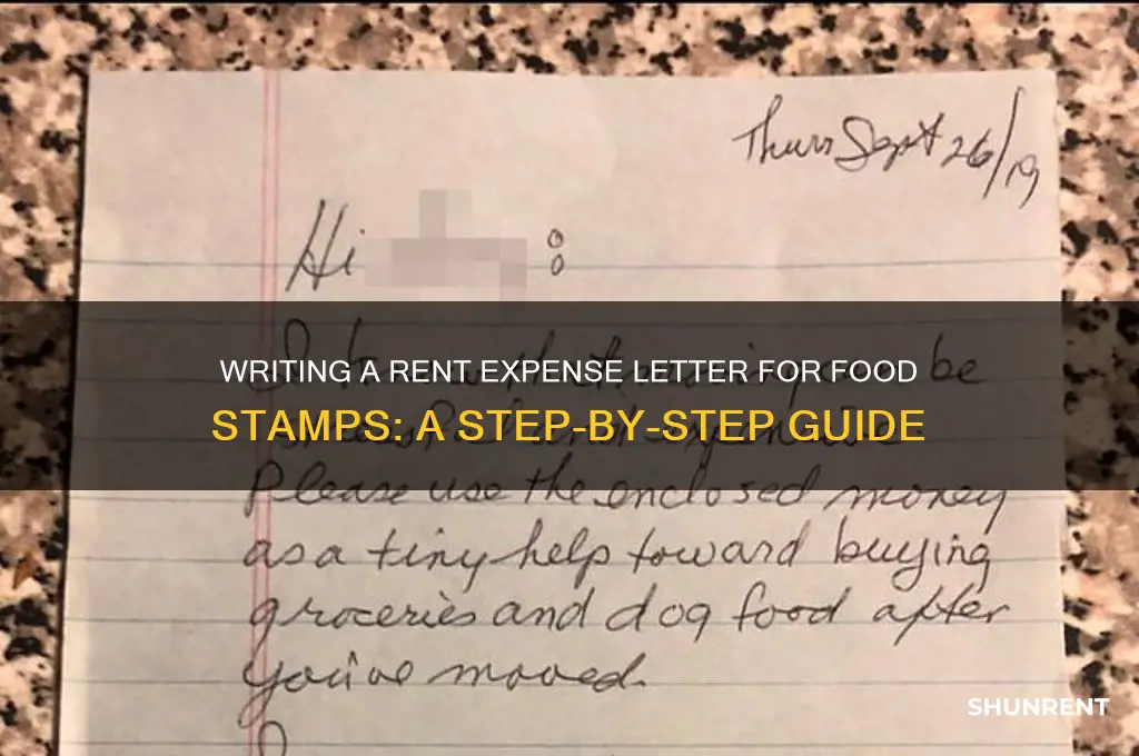 how to write a rent expense letter for food stamps