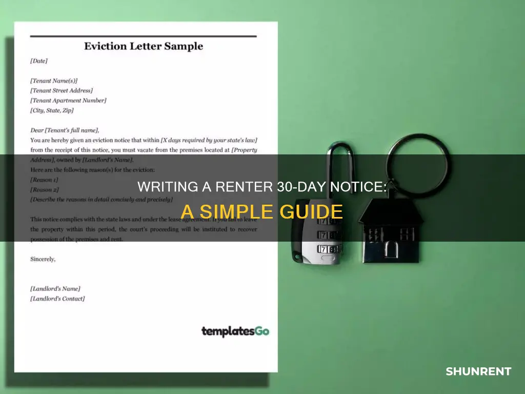 how to write a renter 30 day notice letter