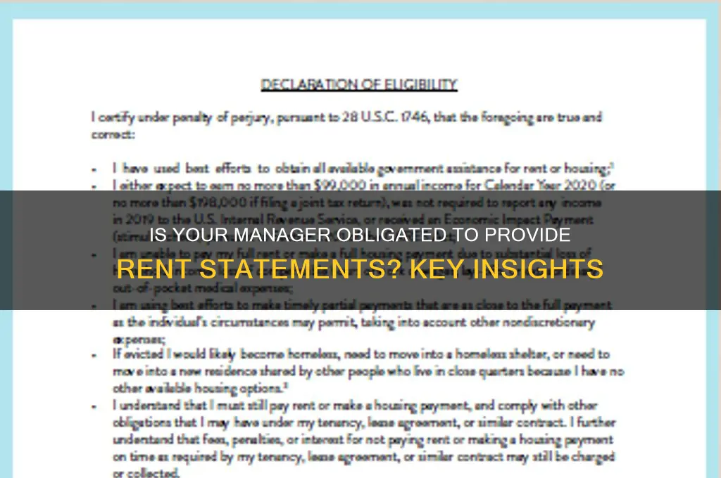 is my manager responsible fir giving me statementfor rent due