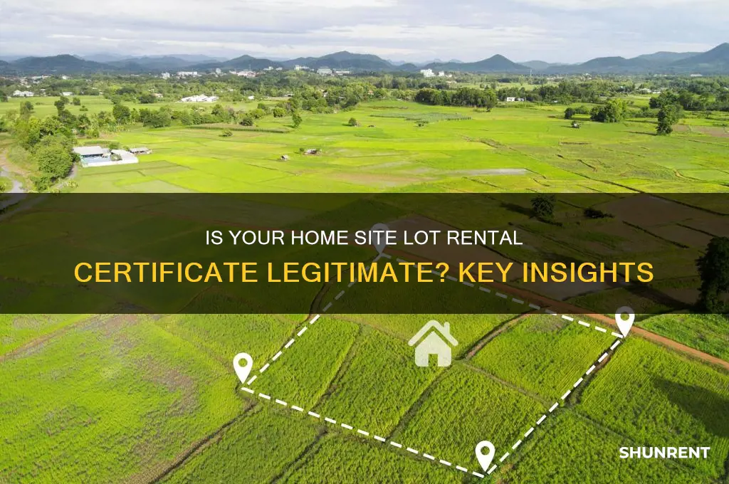 is this certificate for rent of ahome site lot