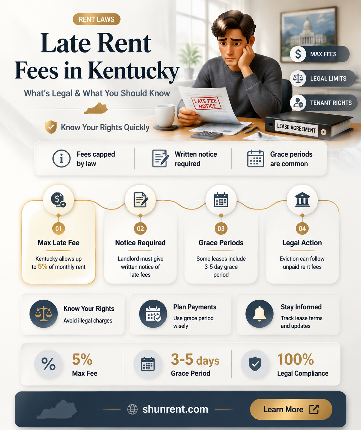 are weekly late fees for rent legal in kentucky