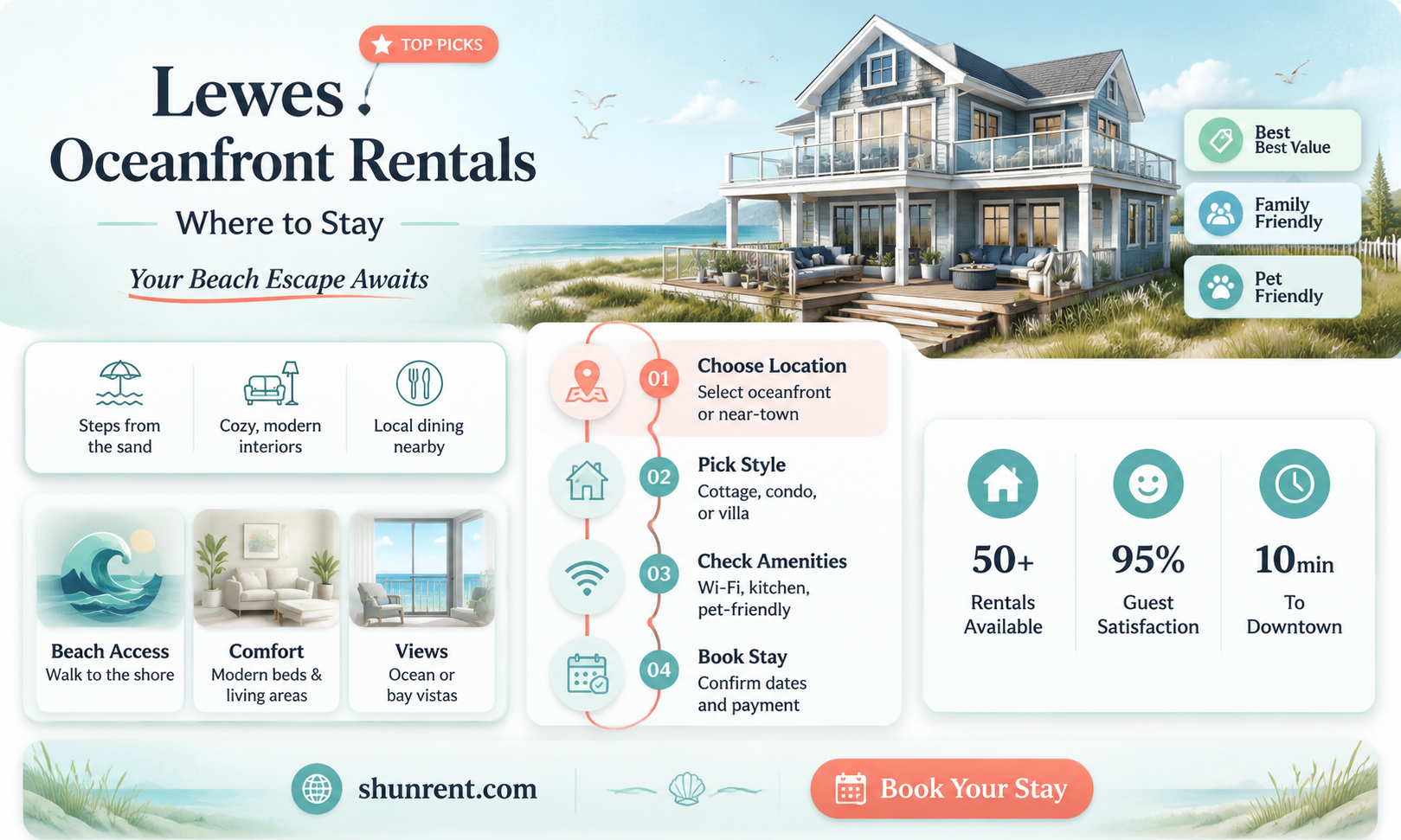 are there any ocean front places to rent in lewes