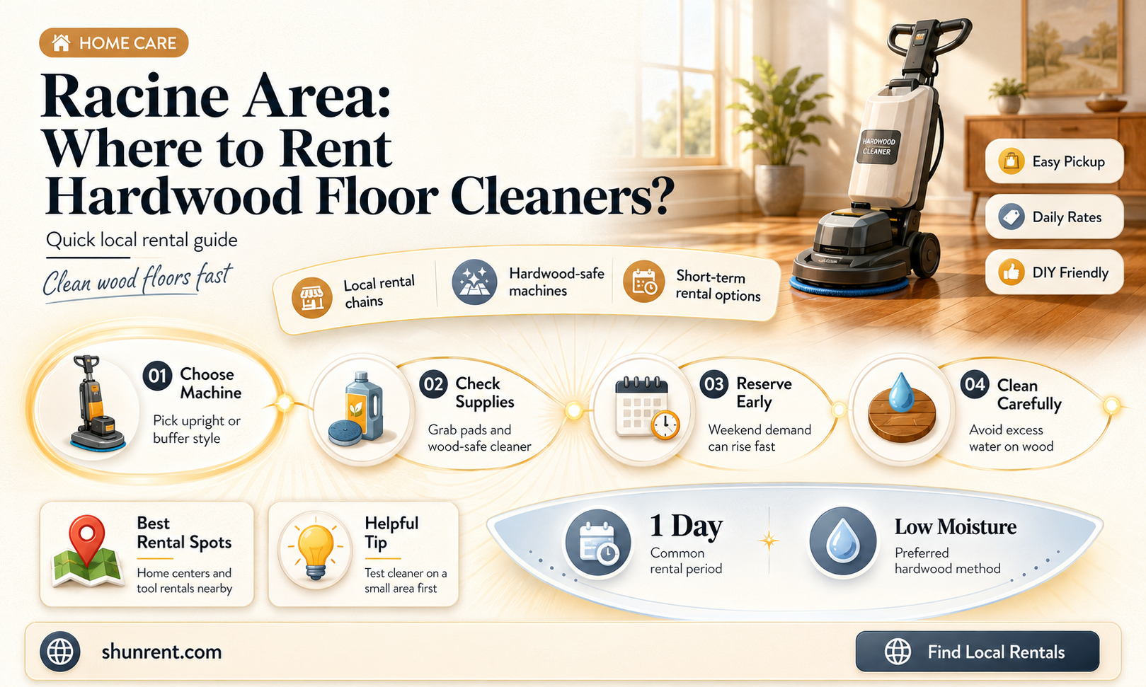 does anyone in the racine area rent hardwood floor cleaner