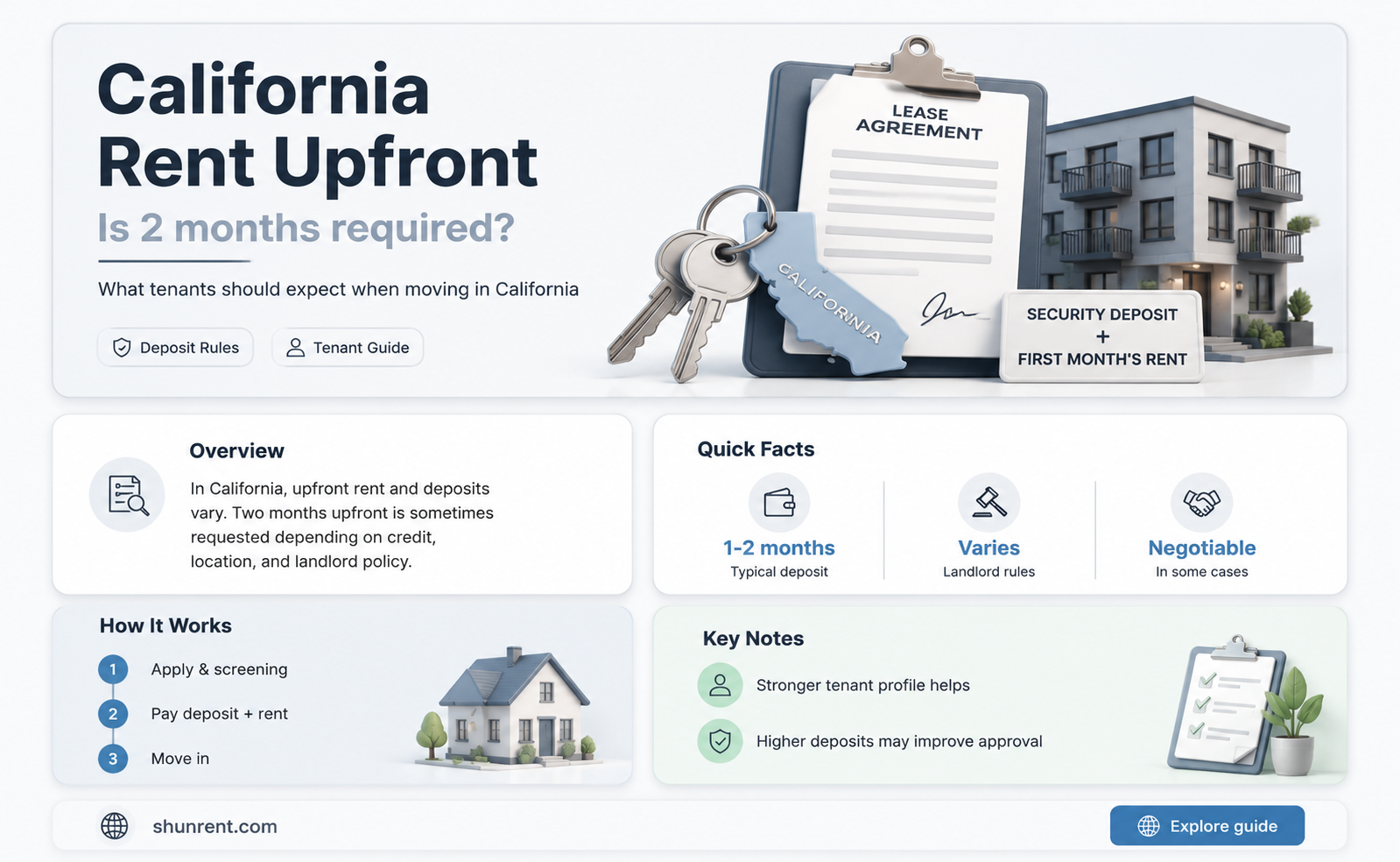 does californiia require two months rent up front