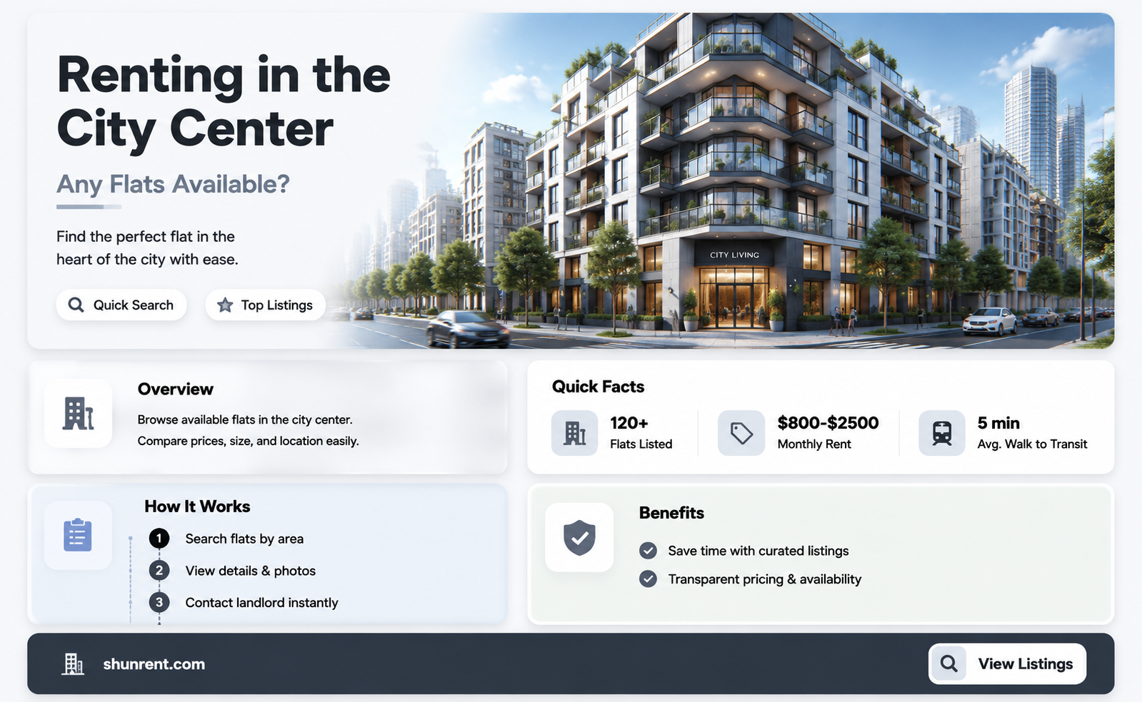 are there any flats to rent in the city center