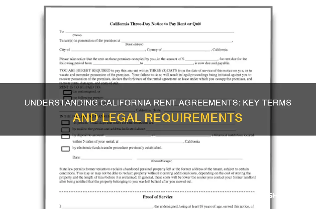 what agreenment for rent agreement in californa