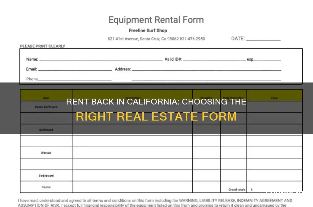 what california real estate form to use for rent back