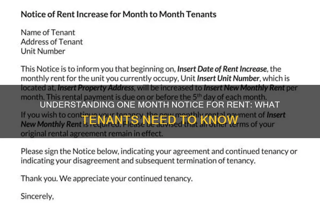what does one month notice mean rent