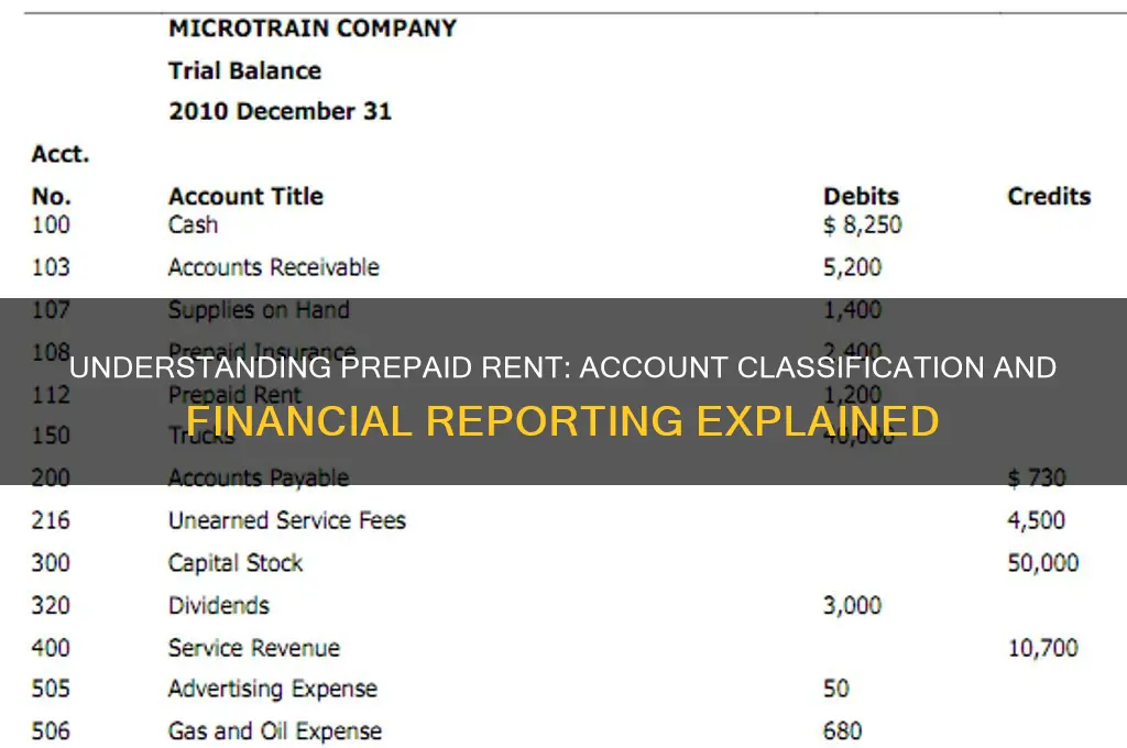 what is the account classification for prepaid rent