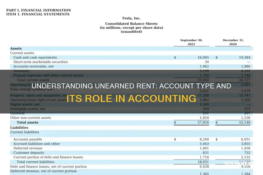 what is the account type of the unearned rent account