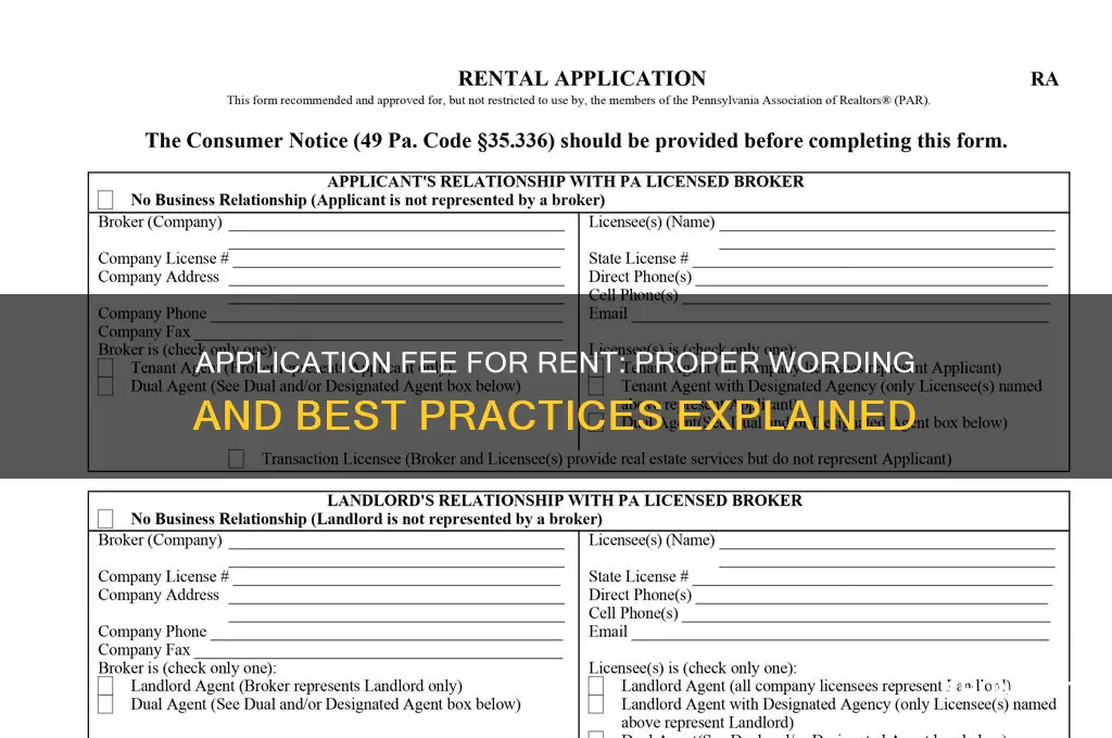 what is the correct wording for applicaiton fee to rent