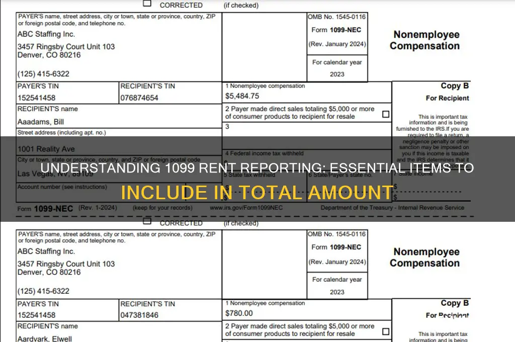 what should be included in 1099 rent amount