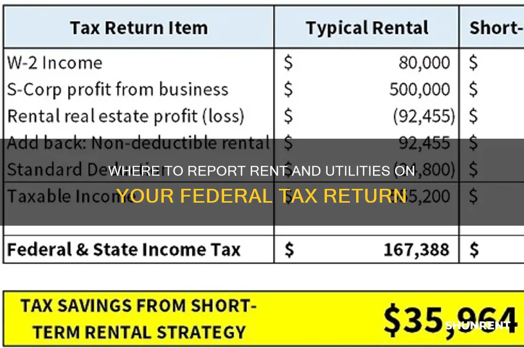 where do you put in rent and utilities federal return