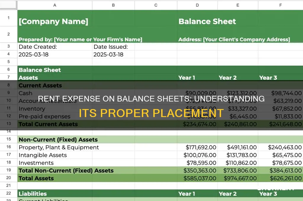 where does rent expense go on a balance sheet