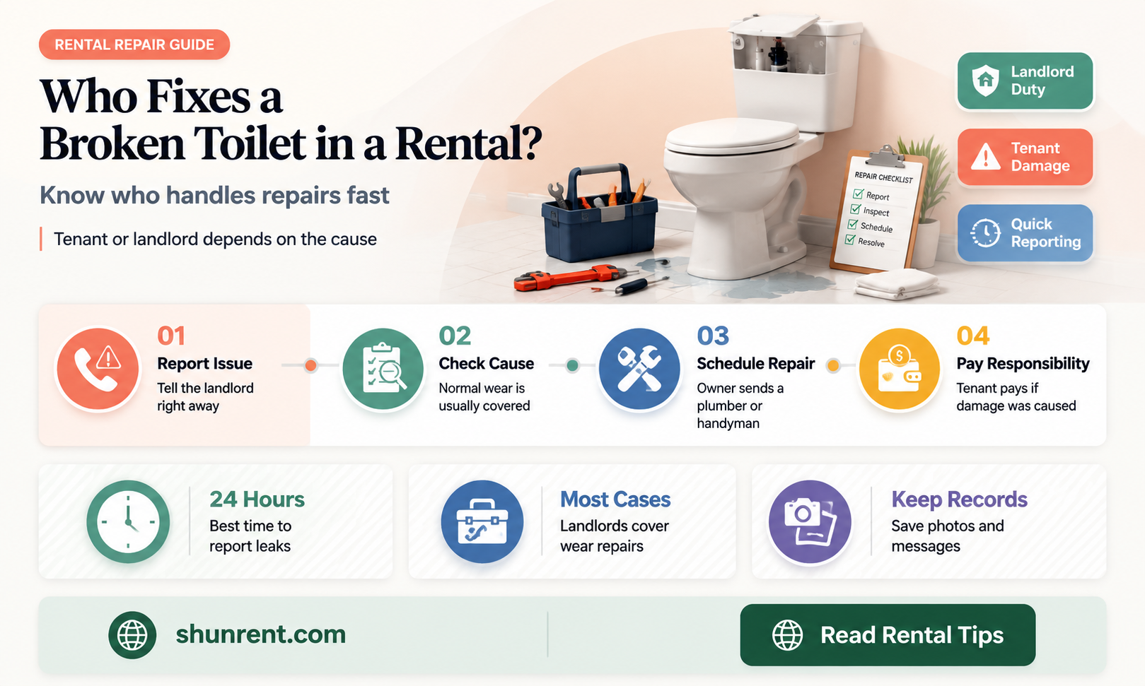 does a renter need to fix broken toilet
